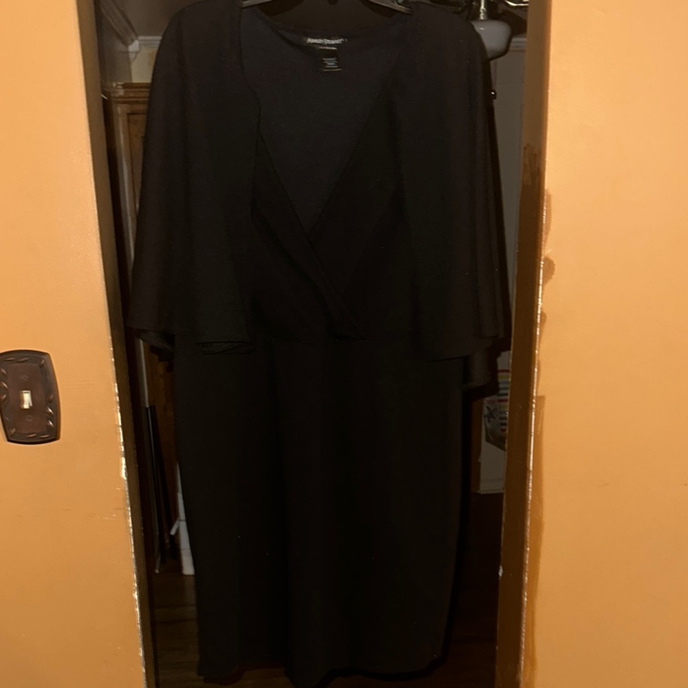 Ashley Stewart Black V-Neck Cape Dress